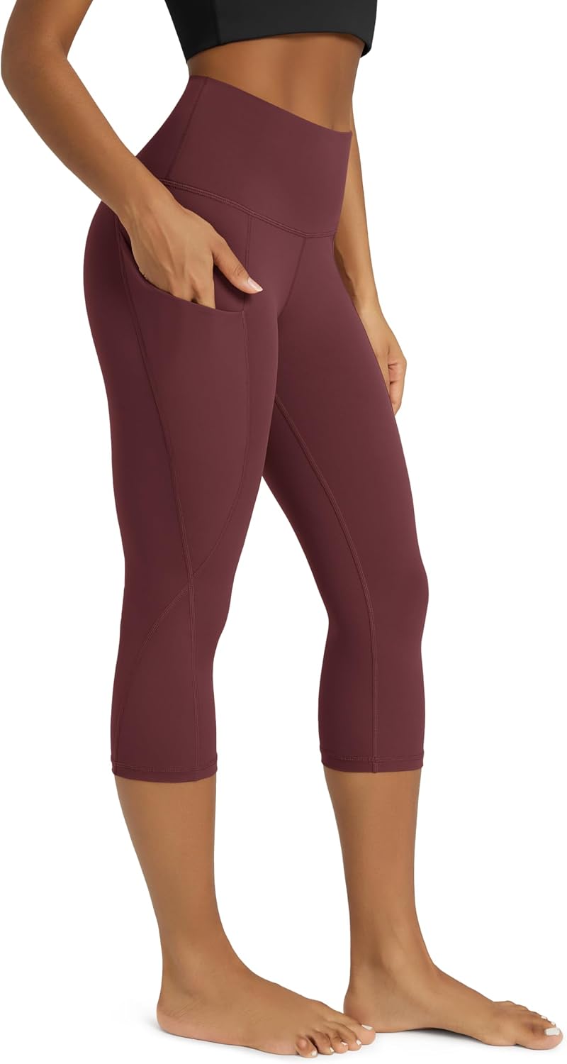 Women's High Waisted Yoga Capris with Pockets, Tummy Control Non See Through Workout Athletic Running Capri Leggings
