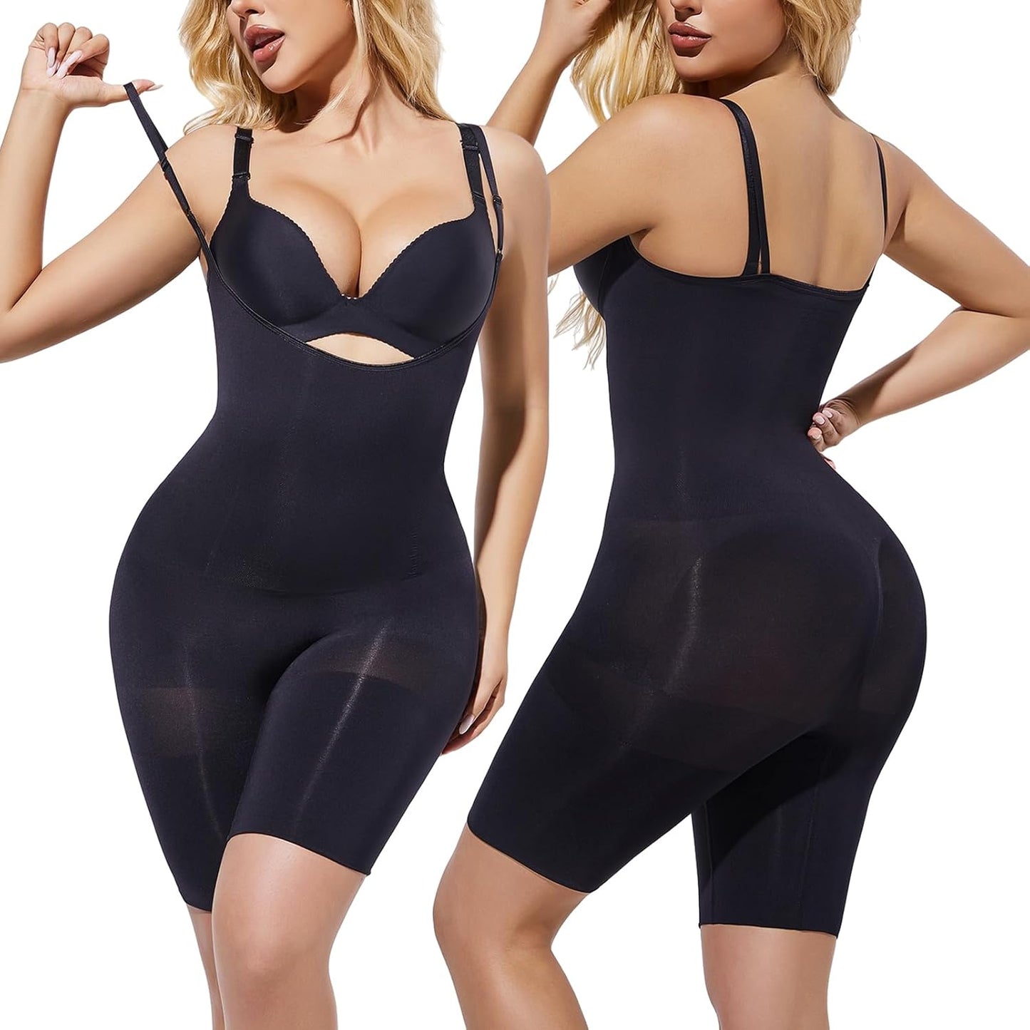 Open-Bust Mid-Thigh Bodysuit,Lightweight Body Shaper, Shapewear forWomen