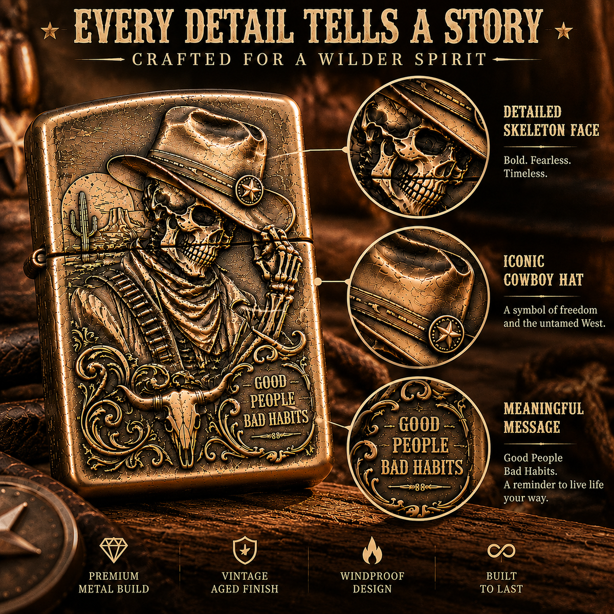 Skeleton Cowboy | Vintage Collector Lighter