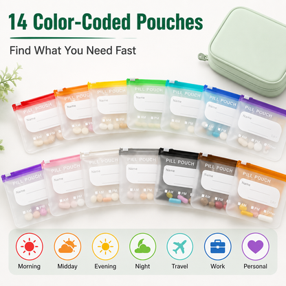 14-Pouch Travel Pill Organizer – Waterproof Case for Medications & Vitamins