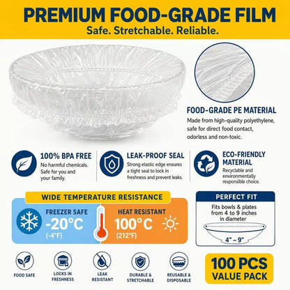 🔥LAST DAY SALE 49% OFF-Buy 1 Get 1 Free 100Pcs Medium Reusable Elastic Plastic Bowl Covers - Kitchen Bread Proofing