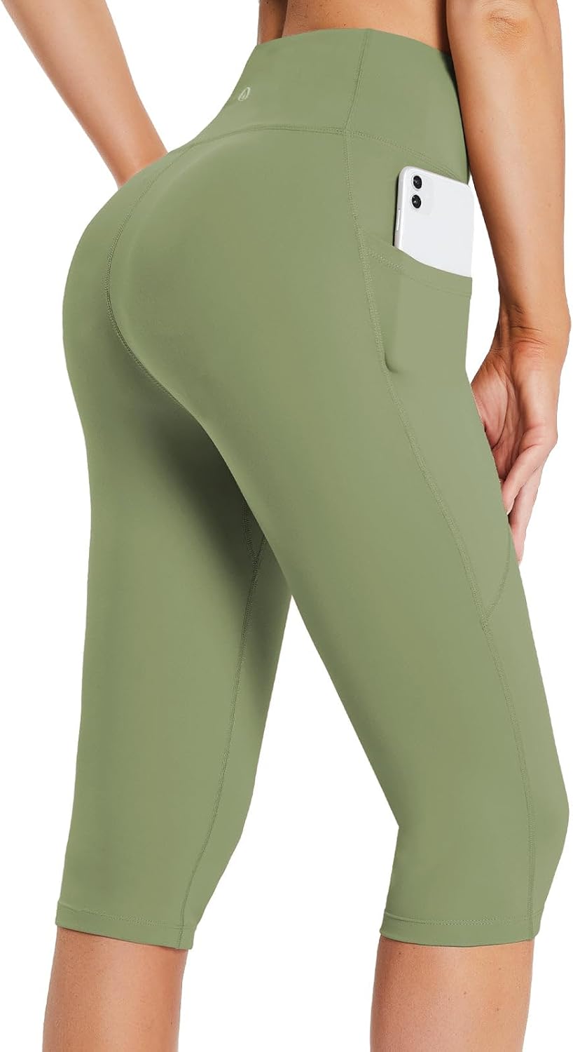 Women's Capri Leggings with Pockets High Waisted Knee Length Capris Stretch for Casual Yoga Pants Workout Exercise