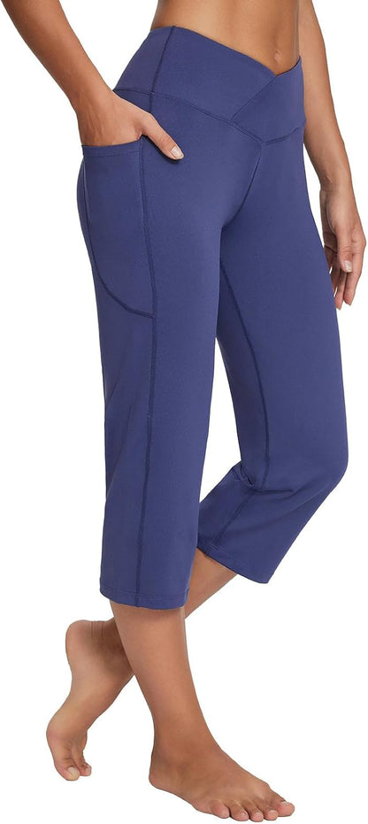 Women's 21" Capri Pants with Pockets, High Waist – Tummy Control Yoga Leggings for Summer Workout