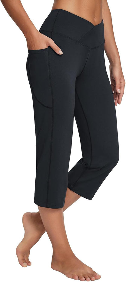 Women's 21" Capri Pants with Pockets, High Waist – Tummy Control Yoga Leggings for Summer Workout