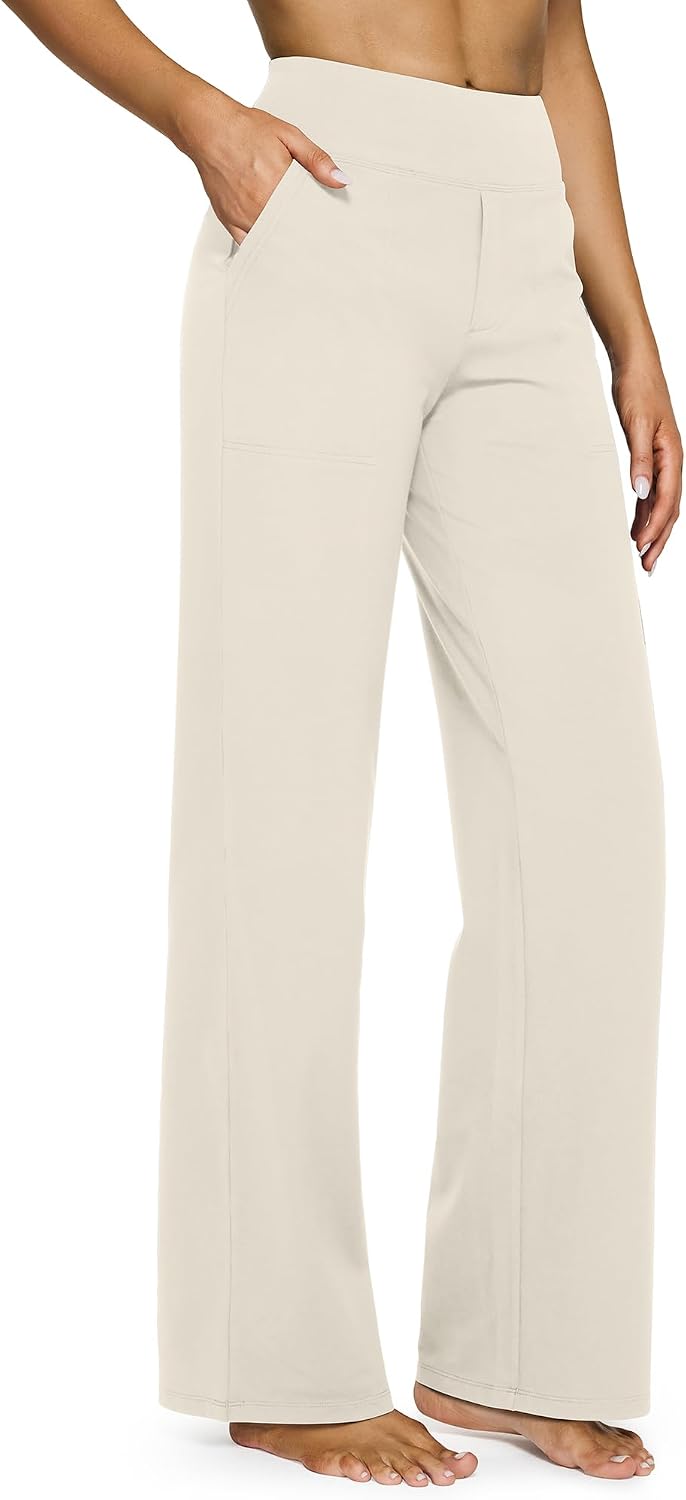 Yoga Pants Women Wide Leg Pants with Pockets High Waist Stretch Dress Casual Sweatpants Petite/Regular/Tall