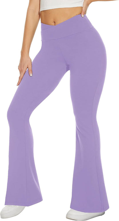 Black Flare Leggings for Women, Crossover Yoga Pants with Pockets Bootcut Flared Leggings