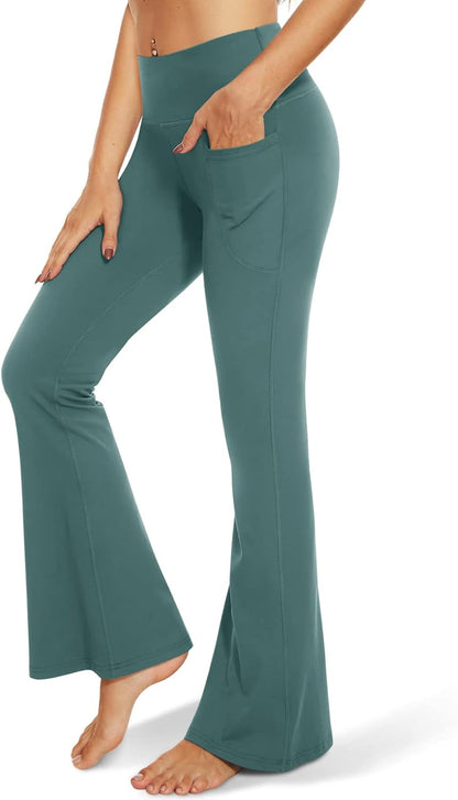 Black Flare Leggings for Women, Crossover Yoga Pants with Pockets Bootcut Flared Leggings