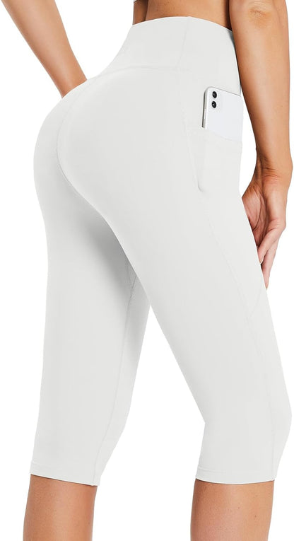 Women's Capri Leggings with Pockets High Waisted Knee Length Capris Stretch for Casual Yoga Pants Workout Exercise