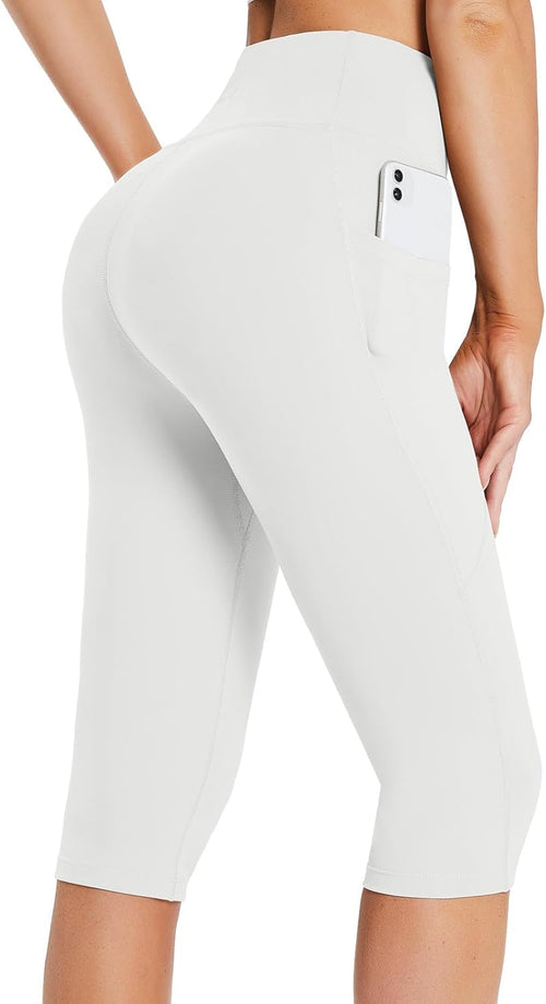 Women's Capri Leggings with Pockets High Waisted Knee Length Capris Stretch for Casual Yoga Pants Workout Exercise