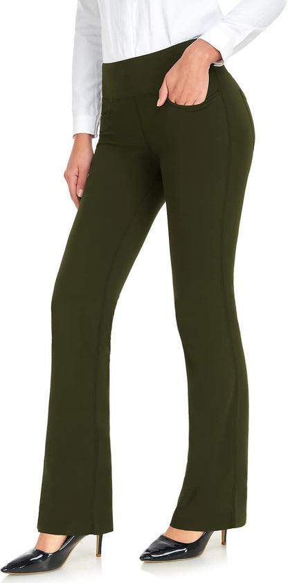 28" 30" 32" 34" Inseam Regular Tall Bootcut Yoga Pants Flared Leg Dress Pants with Pockets for Casual