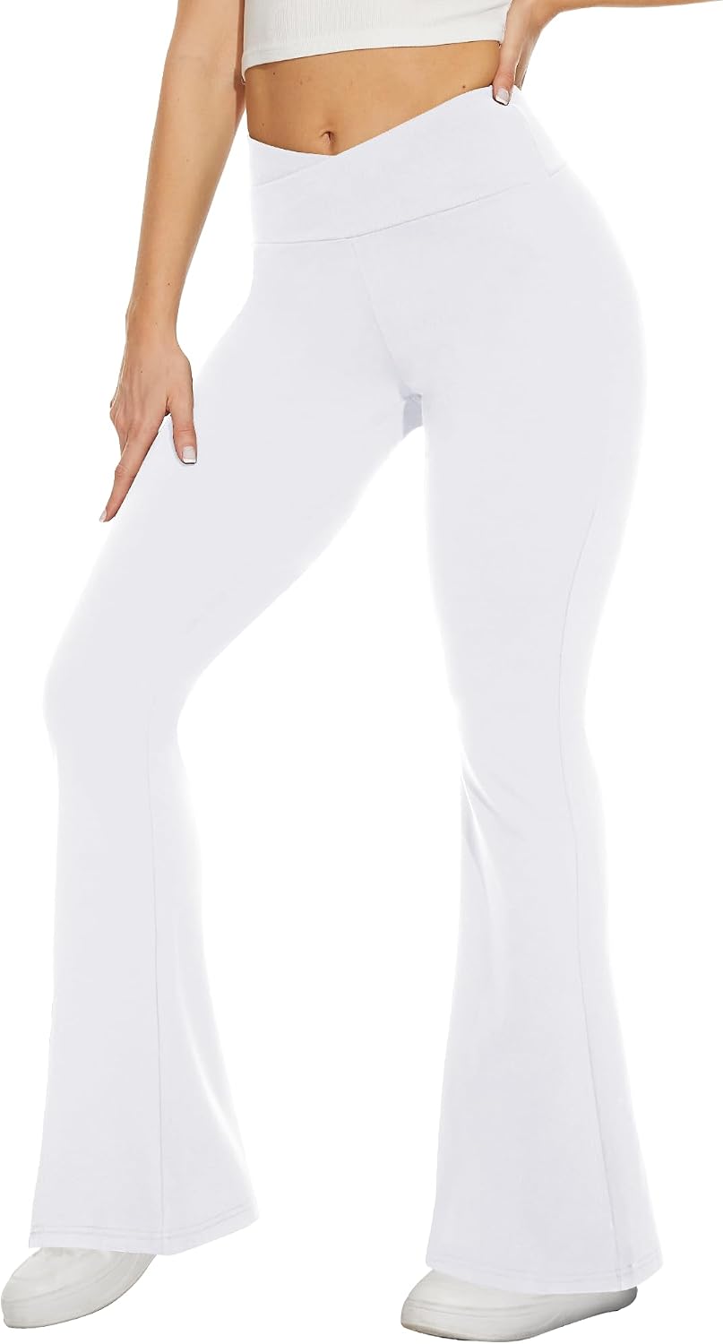 Black Flare Leggings for Women, Crossover Yoga Pants with Pockets Bootcut Flared Leggings