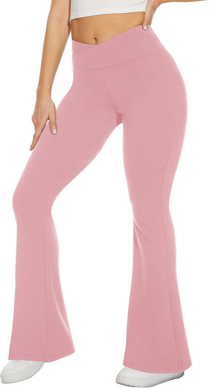 Black Flare Leggings for Women, Crossover Yoga Pants with Pockets Bootcut Flared Leggings