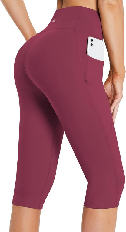 Women's Capri Leggings with Pockets High Waisted Knee Length Capris Stretch for Casual Yoga Pants Workout Exercise
