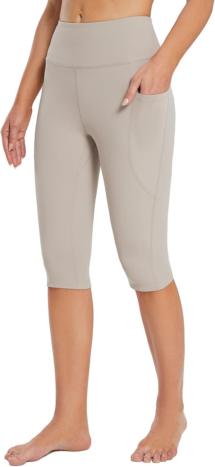 Women's Capri Leggings with Pockets High Waisted Knee Length Capris Stretch for Casual Yoga Pants Workout Exercise