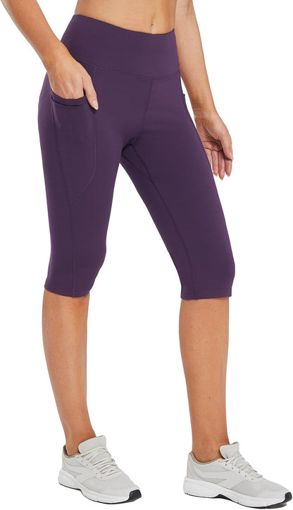 Women's Capri Leggings with Pockets High Waisted Knee Length Capris Stretch for Casual Yoga Pants Workout Exercise