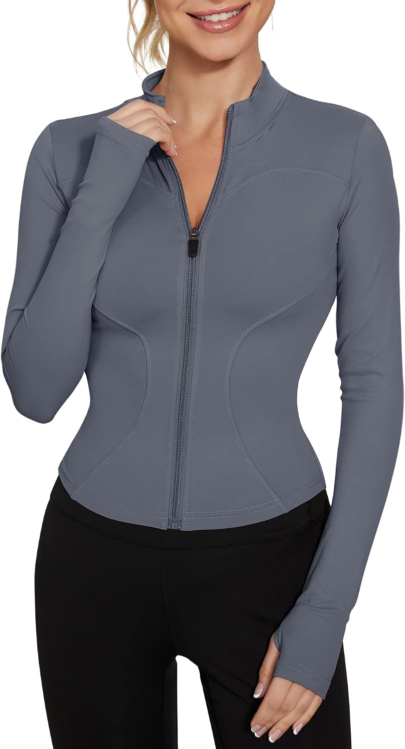Women's Workout Jacket Lightweight Zip Up Yoga Jacket Cropped Athletic Slim Fit Tops