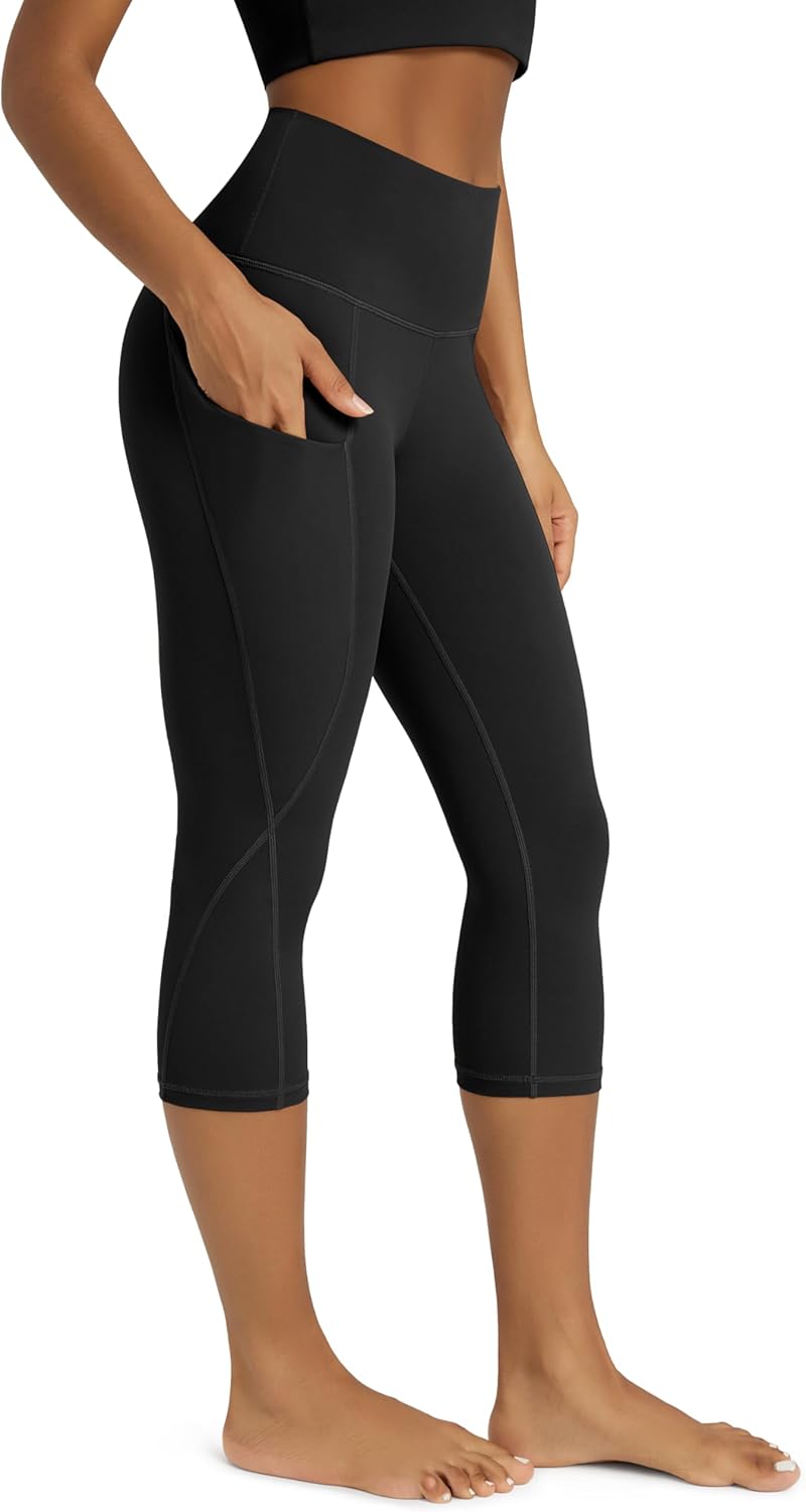 Women's High Waisted Yoga Capris with Pockets, Tummy Control Non See Through Workout Athletic Running Capri Leggings