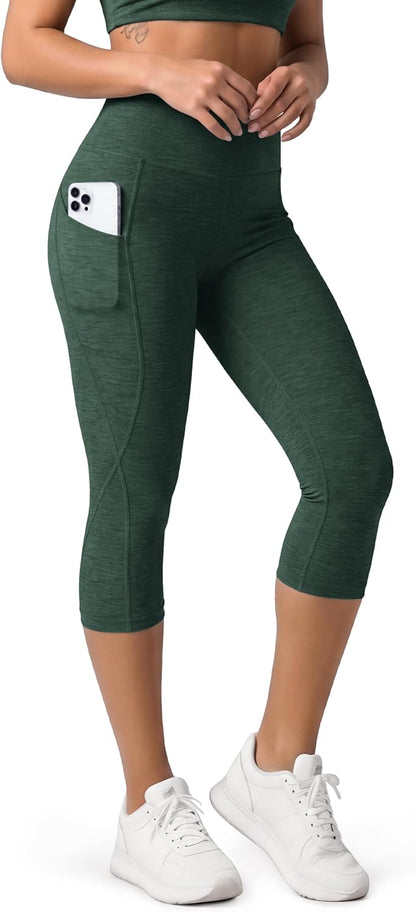 Women's High Waisted Yoga Capris with Pockets, Tummy Control Non See Through Workout Athletic Running Capri Leggings