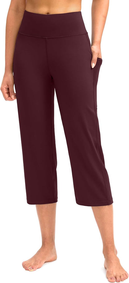 Gradual Capri Pants for Women High Waist Workout Yoga Pants with Pockets Tummy Control Leggings Crop Straight