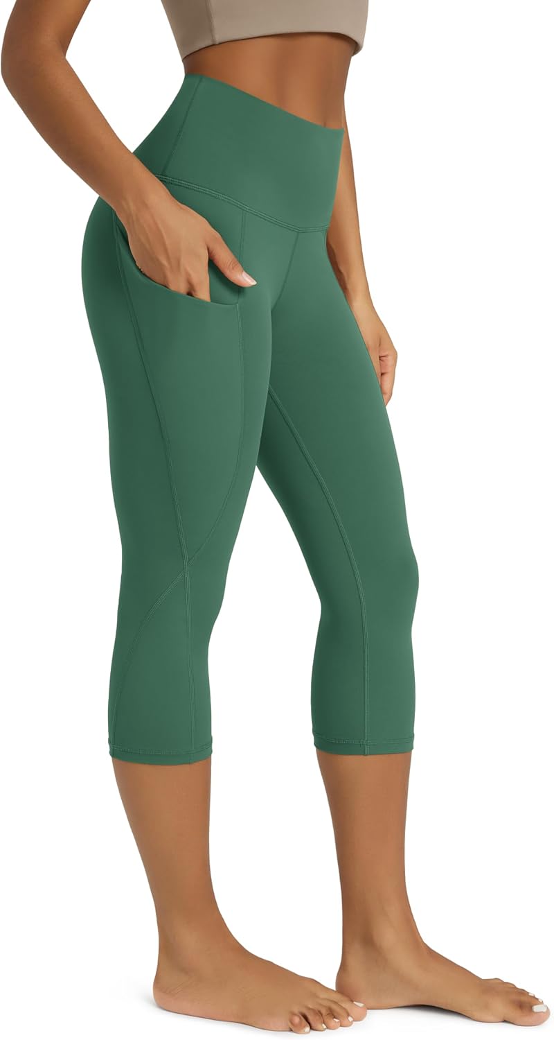 Women's High Waisted Yoga Capris with Pockets, Tummy Control Non See Through Workout Athletic Running Capri Leggings