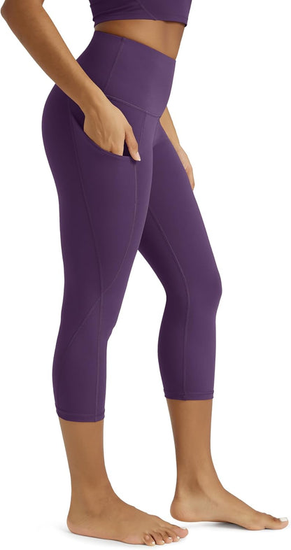 Women's High Waisted Yoga Capris with Pockets, Tummy Control Non See Through Workout Athletic Running Capri Leggings