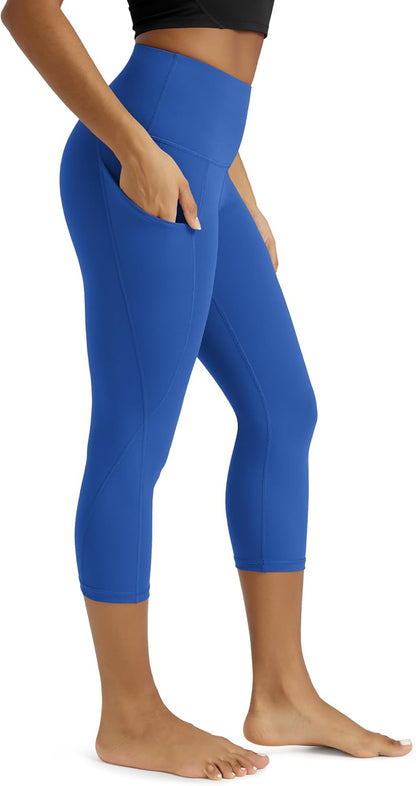 Women's High Waisted Yoga Capris with Pockets, Tummy Control Non See Through Workout Athletic Running Capri Leggings