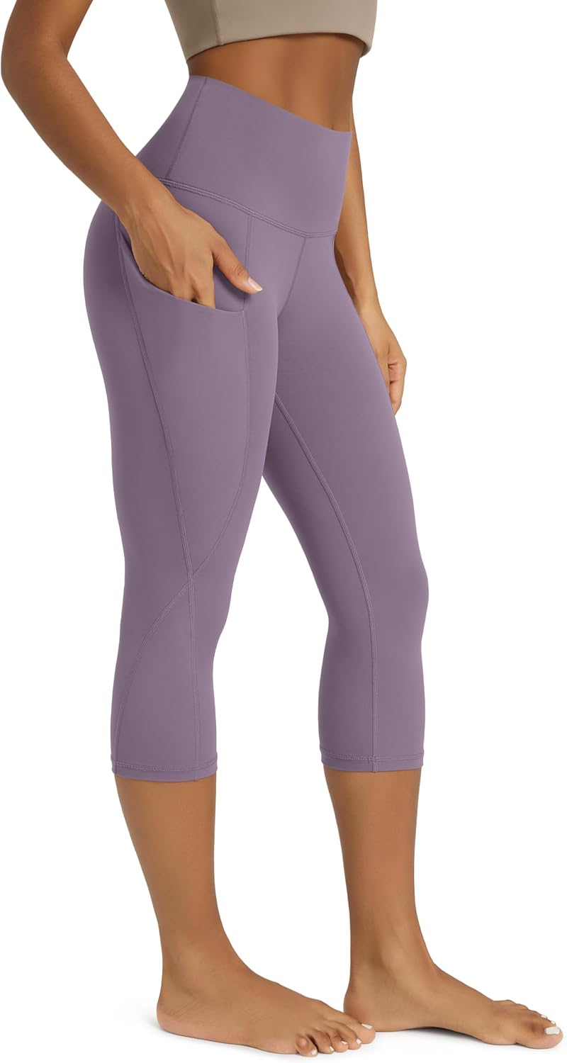 Women's High Waisted Yoga Capris with Pockets, Tummy Control Non See Through Workout Athletic Running Capri Leggings