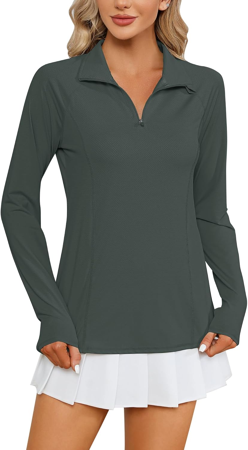 Women Long Sleeve Shirts Sun Protection 1/4 Zip Summer Quick Dry Hiking Shirts Quarter Zip Pullover for Women