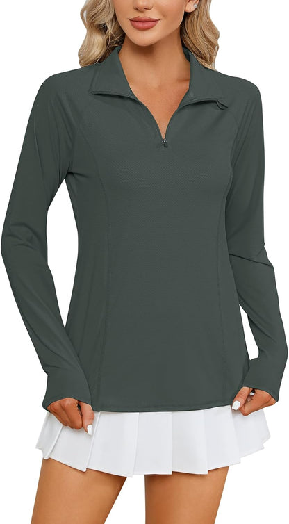 Women Long Sleeve Shirts Sun Protection 1/4 Zip Summer Quick Dry Hiking Shirts Quarter Zip Pullover for Women