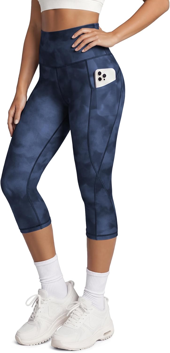 Women's High Waisted Yoga Capris with Pockets, Tummy Control Non See Through Workout Athletic Running Capri Leggings