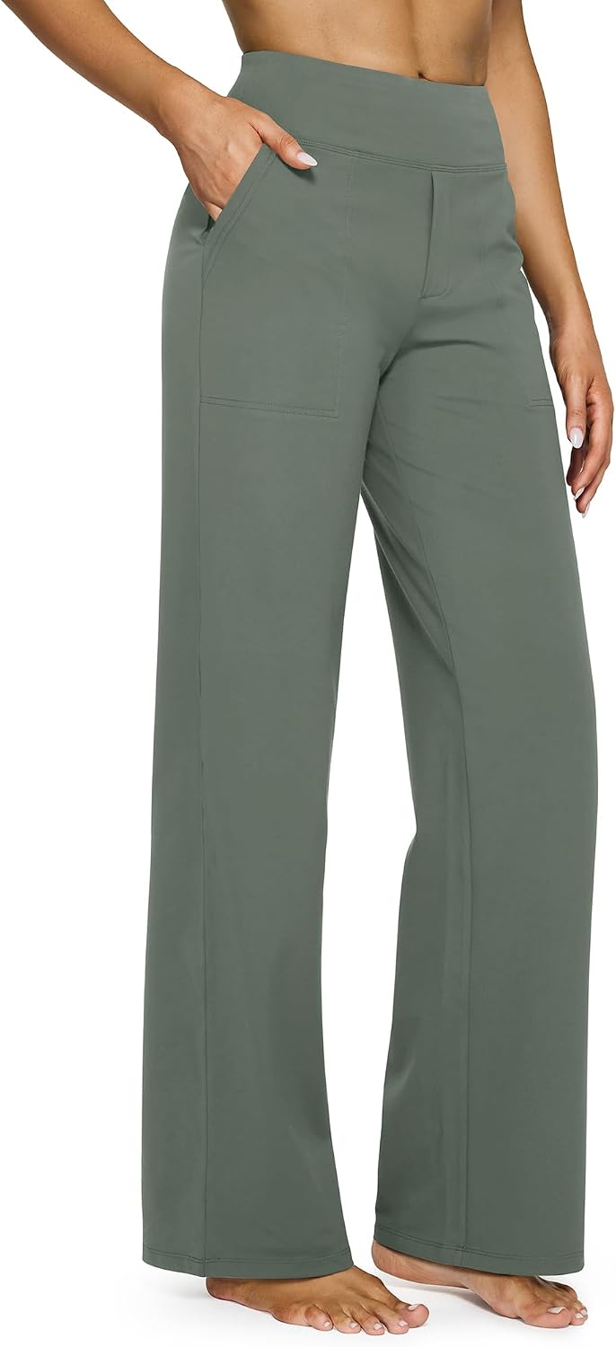 Yoga Pants Women Wide Leg Pants with Pockets High Waist Stretch Dress Casual Sweatpants Petite/Regular/Tall