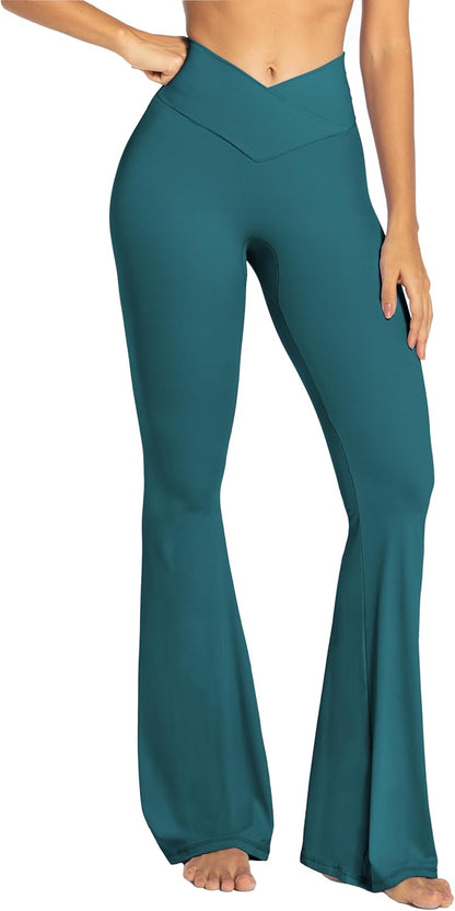 Leggings, Crossover Yoga Pants with Tummy Control, High-Waisted and Wide Leg