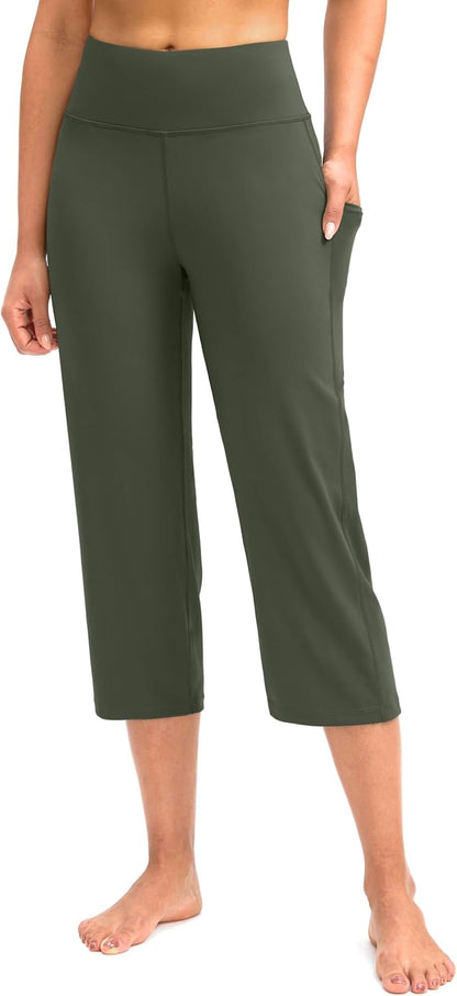 Gradual Capri Pants for Women High Waist Workout Yoga Pants with Pockets Tummy Control Leggings Crop Straight