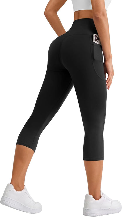 Capri Leggings for Women, High Waisted Tummy Control Yoga Pants with Pockets for Athletic Workout Gym