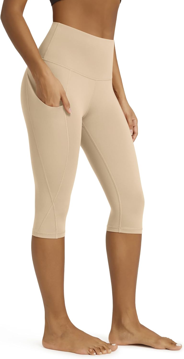 Women's High Waisted Yoga Capris with Pockets, Tummy Control Non See Through Workout Athletic Running Capri Leggings