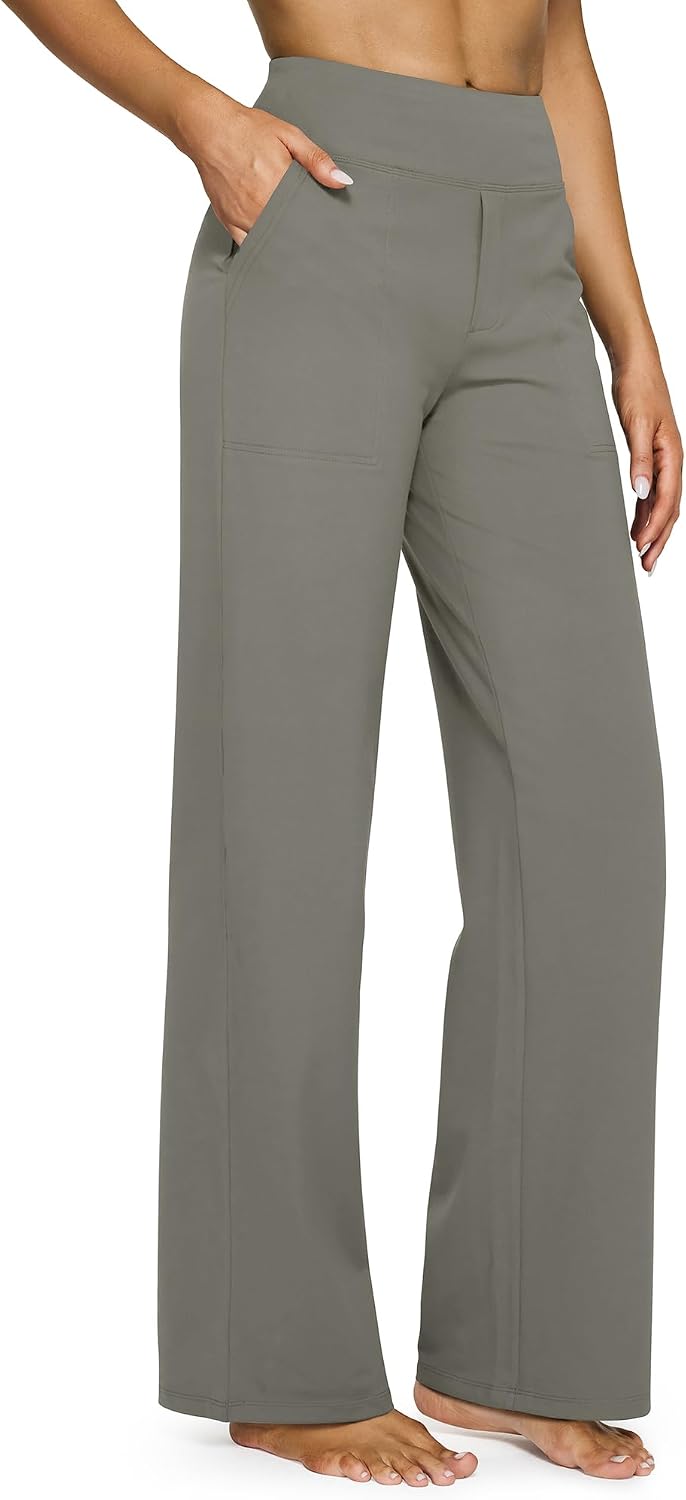 Yoga Pants Women Wide Leg Pants with Pockets High Waist Stretch Dress Casual Sweatpants Petite/Regular/Tall