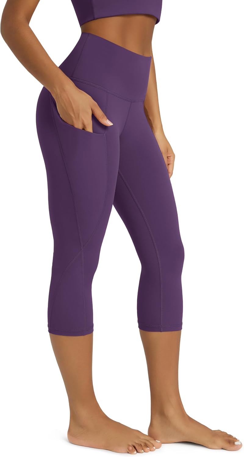 Women's High Waisted Yoga Capris with Pockets, Tummy Control Non See Through Workout Athletic Running Capri Leggings