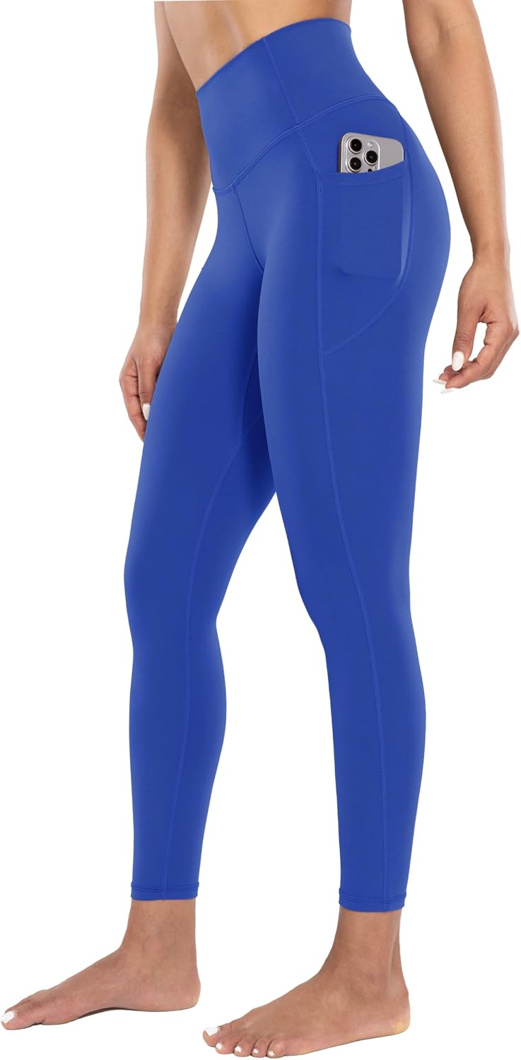 Workout Leggings with Pockets for Women High Waist Yoga Pants 25"/28" Cream Soft Lightweight Athletic Gym Tights