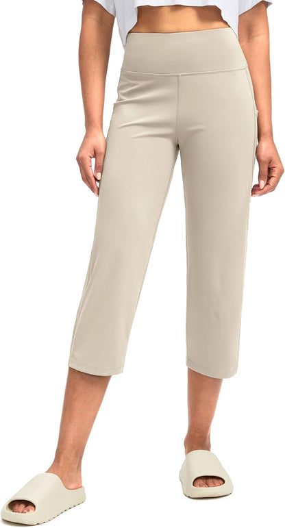 Gradual Capri Pants for Women High Waist Workout Yoga Pants with Pockets Tummy Control Leggings Crop Straight