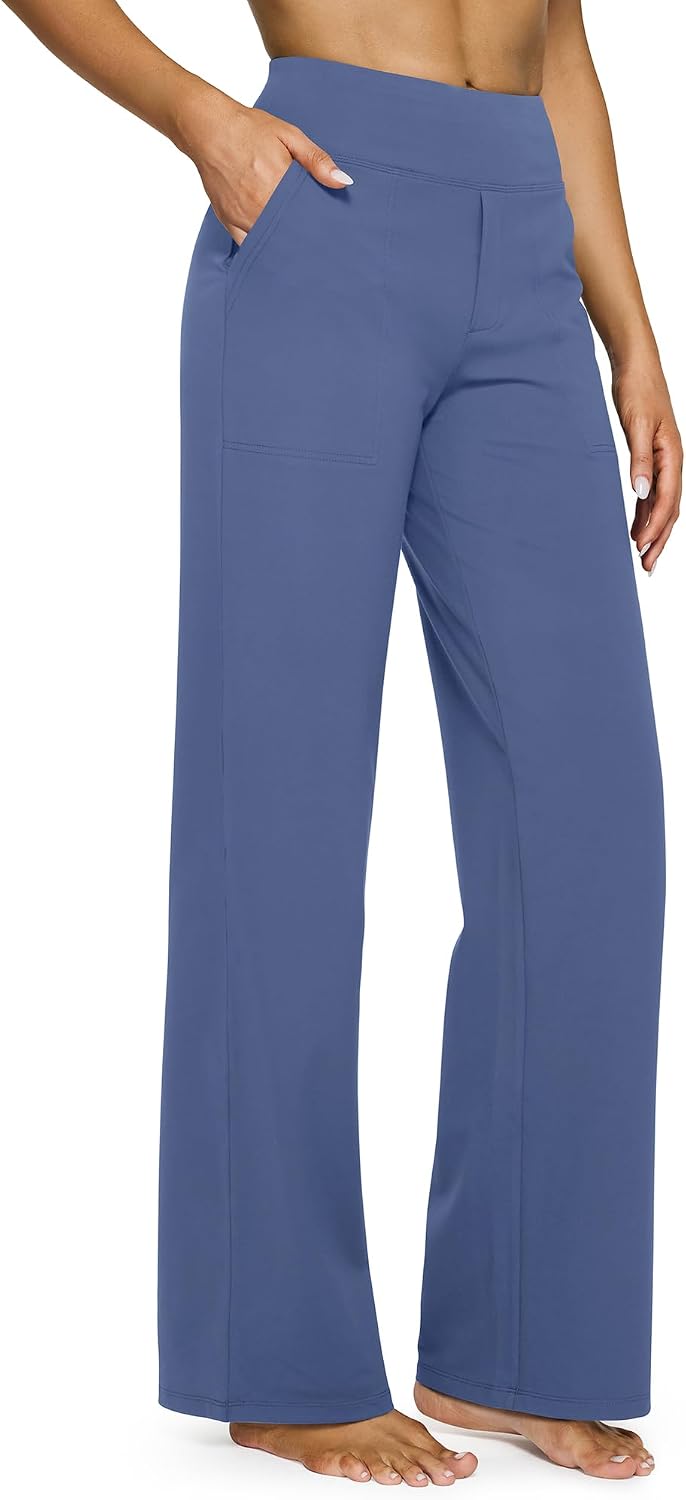 Yoga Pants Women Wide Leg Pants with Pockets High Waist Stretch Dress Casual Sweatpants Petite/Regular/Tall