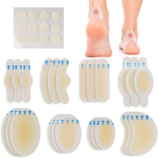 Hydrocolloid Bandages, 15 Blister Bandage and 12 Acne Patches, Waterproof Blister Pads for Feet Toes Fingers, Heels Blister Prevention Cushions, 4 Size, Sterile, Travel Essentials