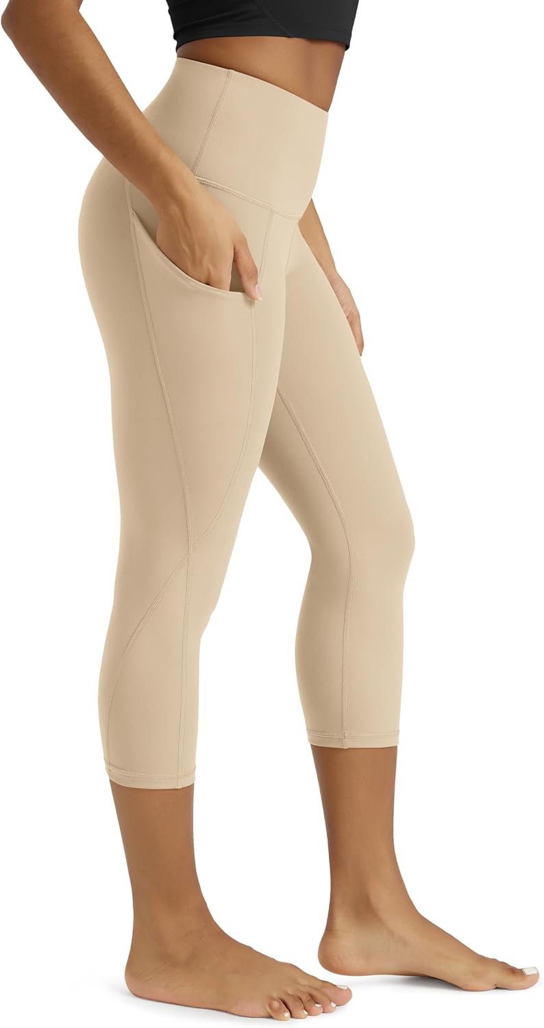 Women's High Waisted Yoga Capris with Pockets, Tummy Control Non See Through Workout Athletic Running Capri Leggings