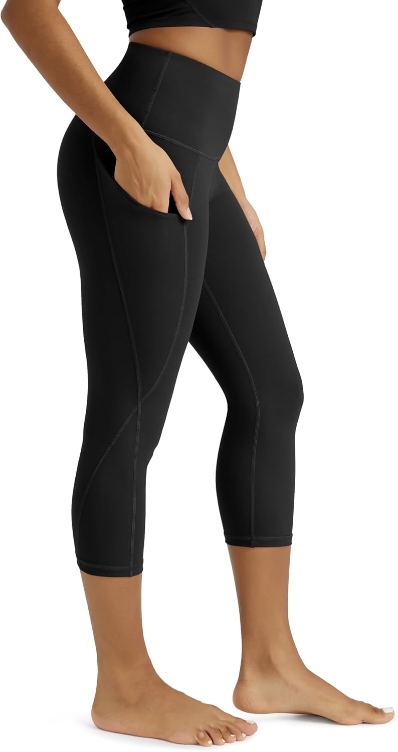 Women's High Waisted Yoga Capris with Pockets, Tummy Control Non See Through Workout Athletic Running Capri Leggings