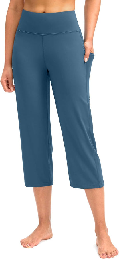 Gradual Capri Pants for Women High Waist Workout Yoga Pants with Pockets Tummy Control Leggings Crop Straight