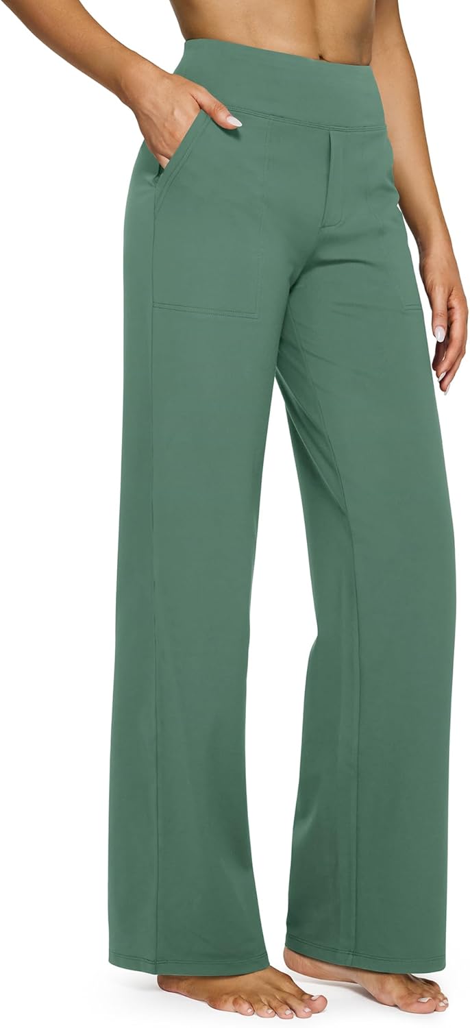 Yoga Pants Women Wide Leg Pants with Pockets High Waist Stretch Dress Casual Sweatpants Petite/Regular/Tall