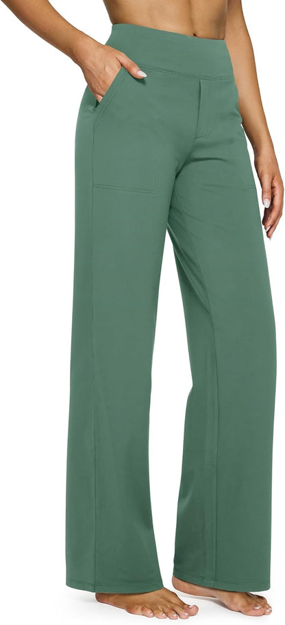 Yoga Pants Women Wide Leg Pants with Pockets High Waist Stretch Dress Casual Sweatpants Petite/Regular/Tall