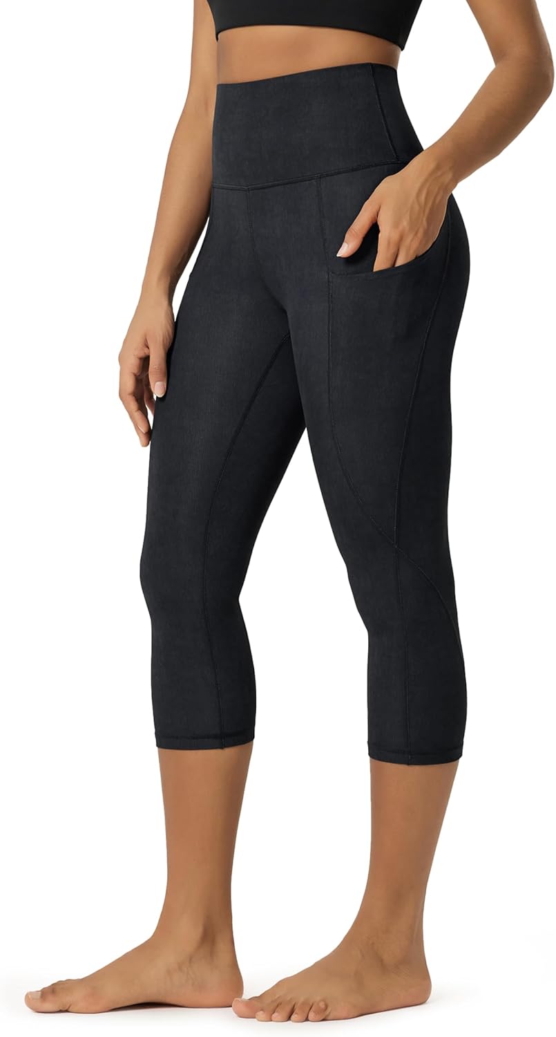 Women's High Waisted Yoga Capris with Pockets, Tummy Control Non See Through Workout Athletic Running Capri Leggings
