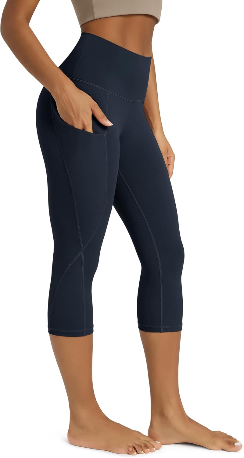 Women's High Waisted Yoga Capris with Pockets, Tummy Control Non See Through Workout Athletic Running Capri Leggings
