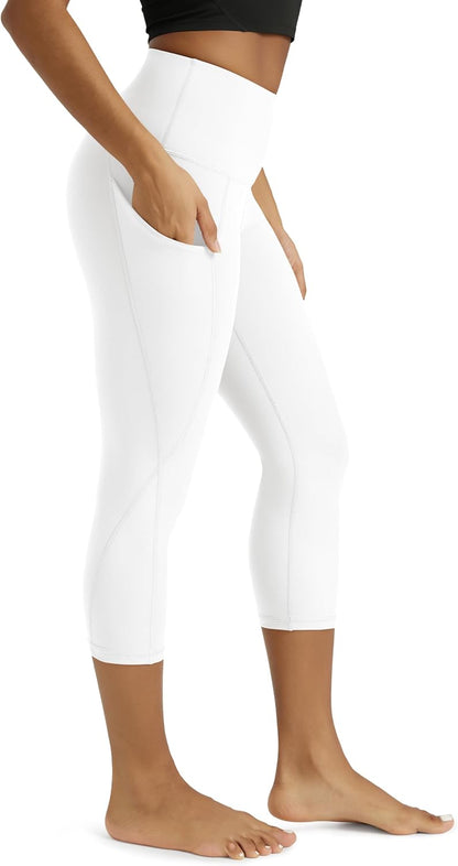 Women's High Waisted Yoga Capris with Pockets, Tummy Control Non See Through Workout Athletic Running Capri Leggings