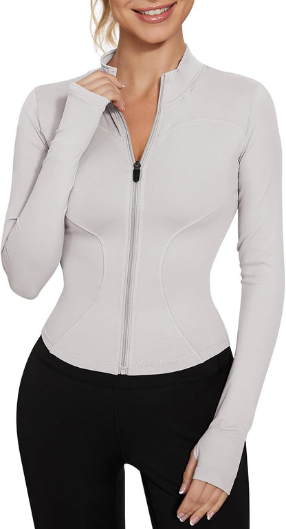 Women's Workout Jacket Lightweight Zip Up Yoga Jacket Cropped Athletic Slim Fit Tops
